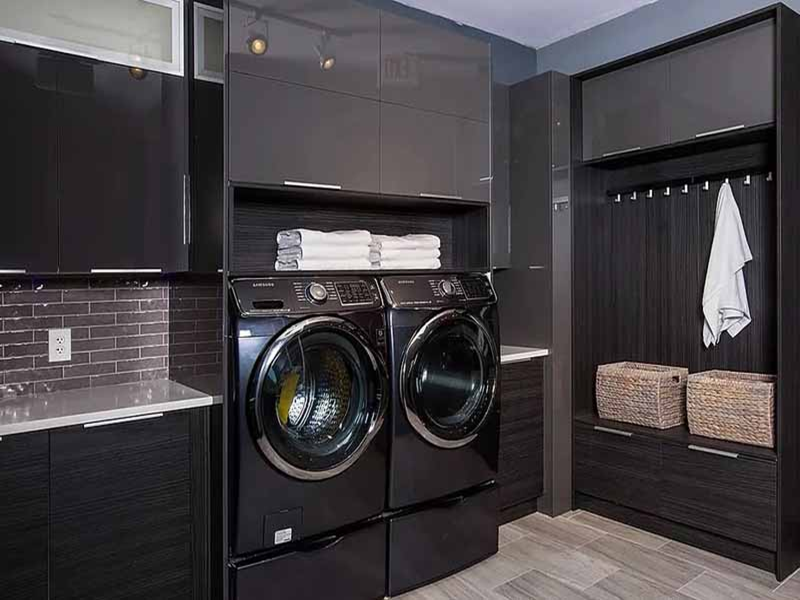 YALIGH High Quality Black Gloss Acrylic Board Laundry Room ទូឈើរឹង