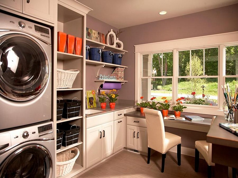 រចនាបែប High End Shaker Style Balcony Luxury Laundry Room Cabinet with Table Top Design