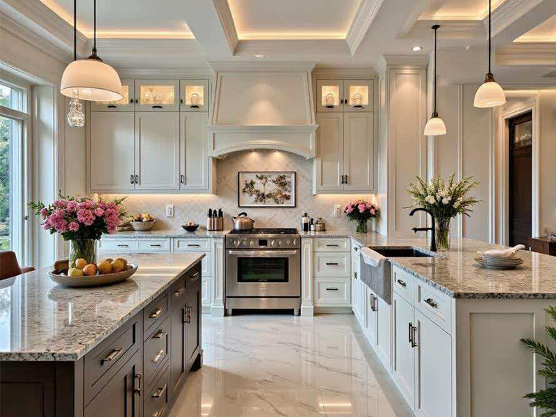 White solid wood kitchen cabinet