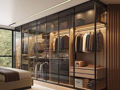 High-end stainless steel glass sliding door wardrobe