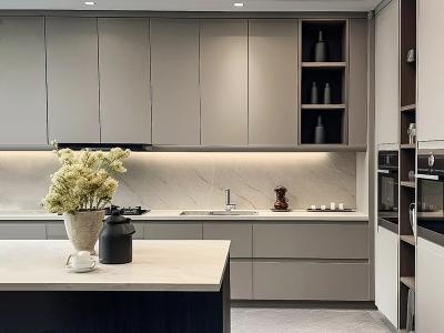 L Shaped Gray Modern Modular Kitchen Cabinet Set