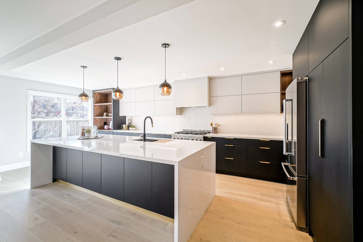 Matte White & Black Kitchen Cabinet
