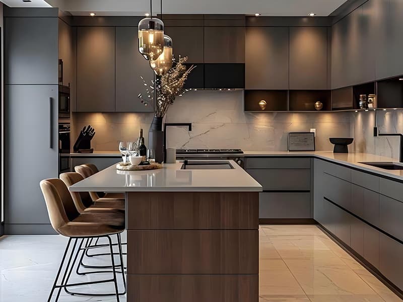 គំនិតរចនាទូផ្ទះបាយបែបទំនើបដែលមានពណ៌ងងឹត៖ និន្នាការទាន់សម័យ និងមានមុខងារច្រើនឆ្នាំនៃឆ្នាំ ២០២៦